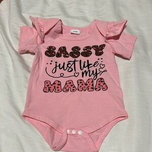 Pink onesie 0-3M ruffled shoulder sassy like my mama graphic snap closure nwot